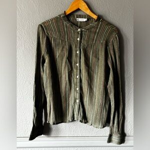 Carve Designs Organic Cotton Crinkle Striped Button-Up Shirt | Size L